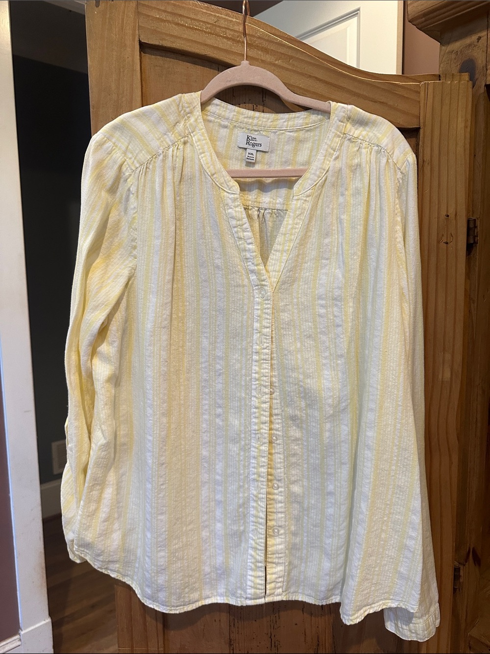 Kim Rogers Yellow & White Stripe Cotton Peasant Blouse